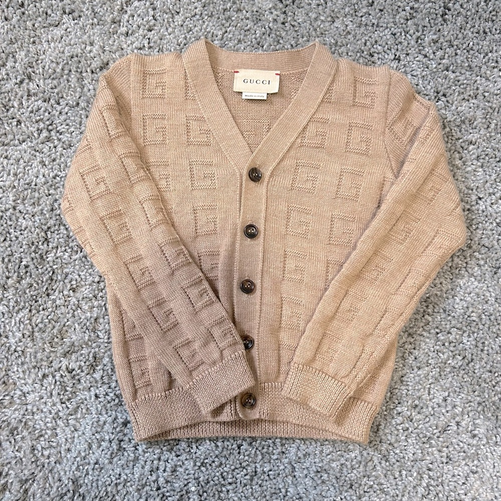 Gucci 18-24M Toddler Tan Monogram Sweater 100% Lana Wool
